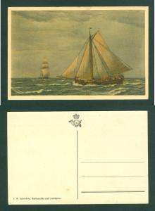 Denmark. Postcard  1930is. Danish Post. Passenger-Post Sail Ship,Great Belt.