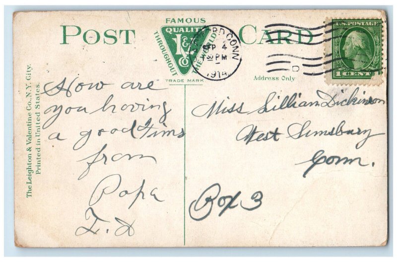 1914 Elizabeth Park, Sunken Garden, Fountain and Bridge, Hartford CT Postcard 