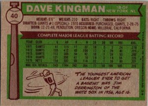 1976 Topps Baseball Card Dave Kingman New York Mets sk13072