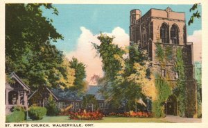 Vintage Postcard St. Mary's Church Parish Building Walkerville Ontario Canada