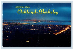 Vintage Night View Downtown Lights River Bridges Oakland Berkeley Postcard P145E