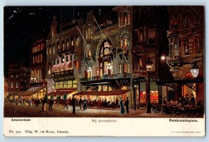 Amsterdam Netherlands Postcard In the Evening Light Rembrandt Square c1905
