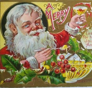 Santa Claus Christmas Postcard Festive Bowl Cocktail Drink St Nicholas Series 3