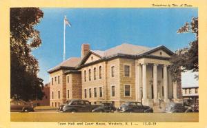 WESTERLY, RI Rhode Island  TOWN HALL & COURT HOUSE Courthouse 40's Cars Postcard