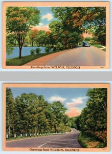 2 Postcards GREETINGS from WILSON, Illinois IL ~ Lake County ca 1940s Linens