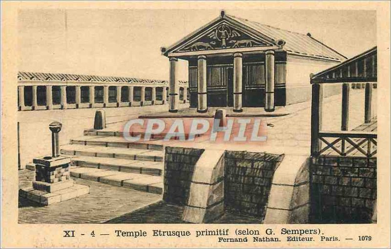 Old Postcard primitive Etruscan temple