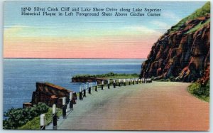 M-7240 Silver Creek Cliff and Lake Shore Drive along Lake Superior Historical...