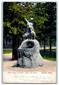 1906 News Boys Fountain Belle Isle Park Detroit Michigan MI Antique Postcard 