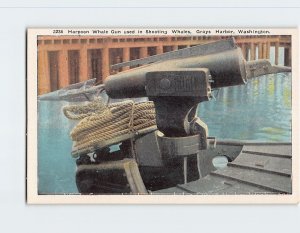 Postcard Harpoon Whale Gun Used in Shooting Whales Grays Harbor Washington