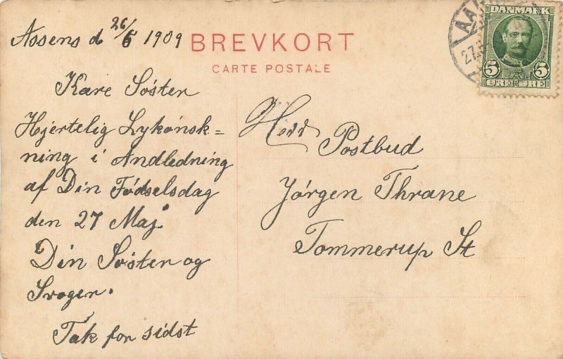 Danmark Merø Nerø 1909 brevkort Denmark postcard seal cres heraldry Assens