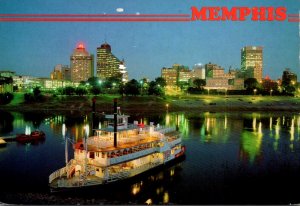 Tennessee Memphis Skyline At Twilight With Memphis Queen III In Foreground