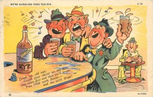 Three men celebrating at bar Gurgling through Rye Teich 1933 Postcard 22-9371