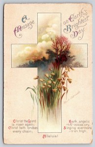 Clapsaddle~Easter~Christ The Lord~Meadow Flowers~Cross~Dusk~Emb~1914 Postcard