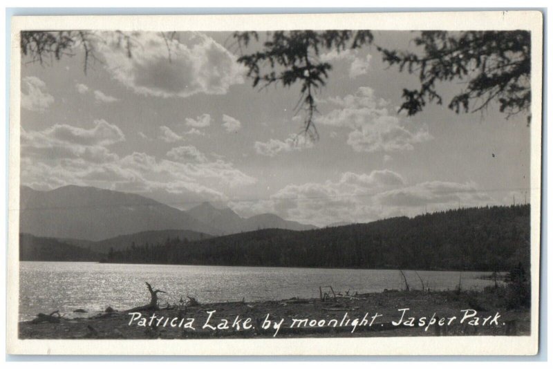 c1930's Patricia Lake By Moonlight Jasper Park Canada RPPC Photo Postcard