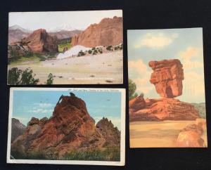 Postcards (3) Colorado Garden of the Gods 2 Used Linen 1 Unused LB