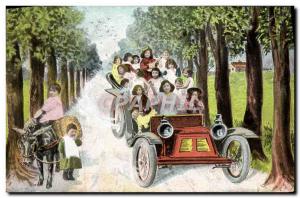 Old Postcard Automobile Babies Children Donkey Mule