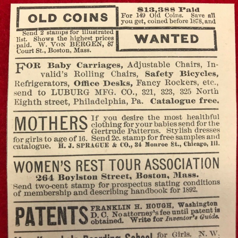 1892 Mrs. Kroncke's Boarding School Chicago Victorian Print Ad 2V1-103