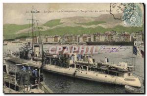 Old Postcard Bateau Toulon Torpedo boat dock at the small row