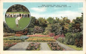 JACKSON Michigan MI~GOLF COURSE~Golfer & GARDEN Ella Sharp Park ca1920s Postcard