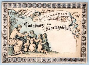 1870-90's GERMAN SUNDAY SCHOOL INVITATION JESUS CHILDREN R. WOBUS ST LOUIS MO