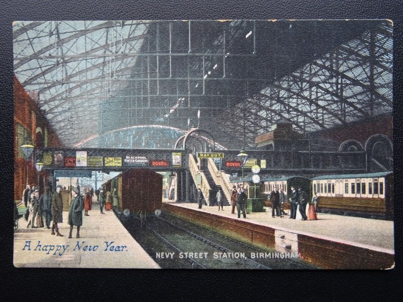 BIRMINGHAM (Nevy) New Street Station HAPPY NEW YEAR c1908 Postcard by Avis