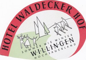 Germany Willingen Hotel Waldecker Hof Vintage Luggage Label sk2832