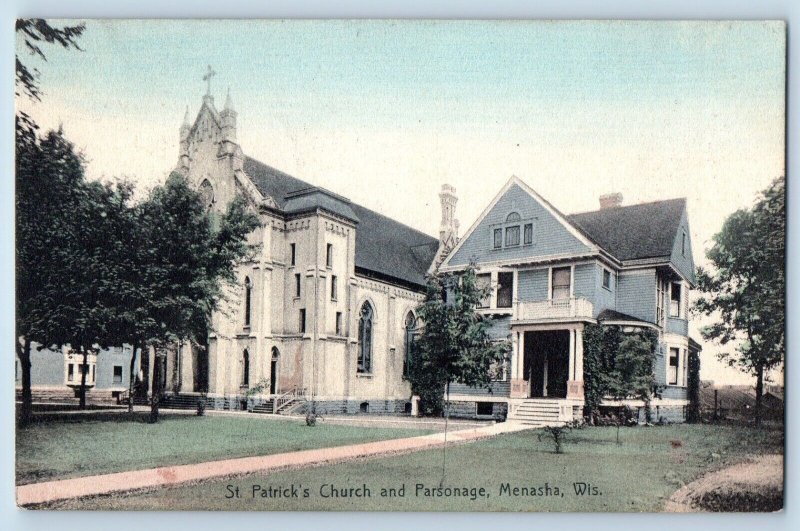Menasha Wisconsin WI Postcard St. Patrick Church And Parsonage 1910 Antique