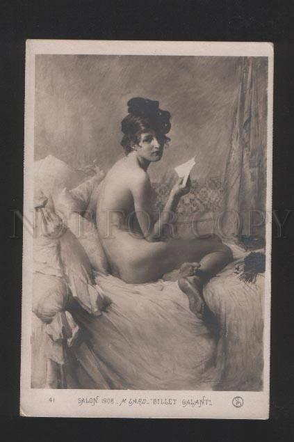 077468 NUDE Lady w/ Love Letter & CAT by LARD old SALON 1908