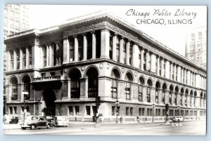 Chicago Illinois IL Postcard RPPC Photo Chicago Public Library Building Cars