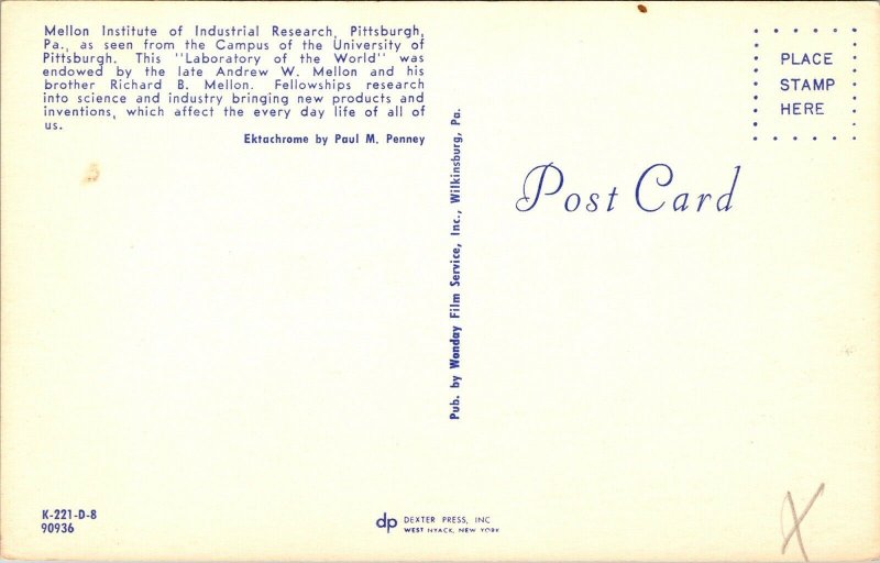 Mellon Institute Industrial Research Pittsburgh PA Pennsylvania Postcard VTG UNP 