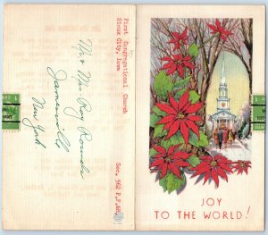 Christmas First Congregational Church Sioux City Iowa IA Poinsettia Postcard