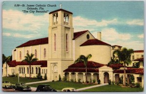 Vtg Orlando Florida FL St James Catholic Church 1950s View Linen Postcard