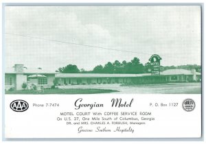 c1940s Georgian Motel, Motel Court with Coffee Service, Columbus GA Postcard