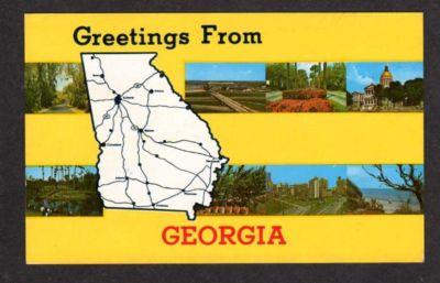 GA Greetings from GEORGIA State Map Postcard Atlanta PC