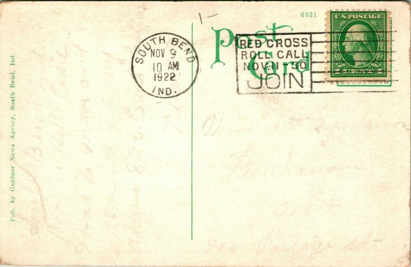 Vtg Tarjeta Postal 1922 South Doblar En Indiana Washington Calle Aspecto East