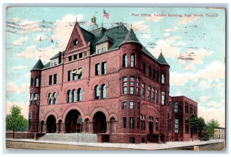 c1910 Exterior Post Office Federal Building Fort Worth Texas TX Vintage Postcard 