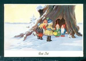 G1303 Postcard Holiday Elves God Jul Merry Christmas