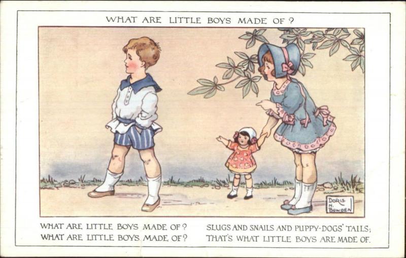 Doris Bowden WHAT ARE LITTLE BOYS MADE OF?  Nursery Rhyme Postcard