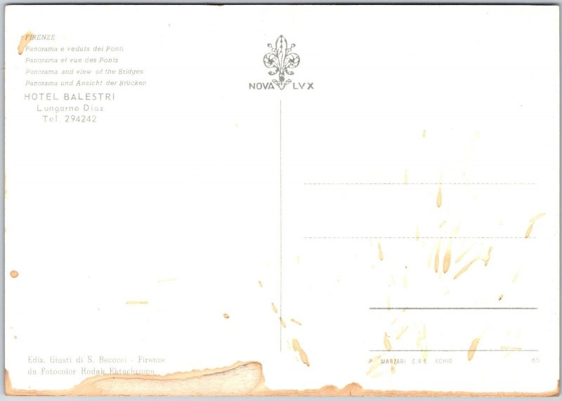 Firenze Panorama And View Of The Bridges Florence Italy Bridges Postcard