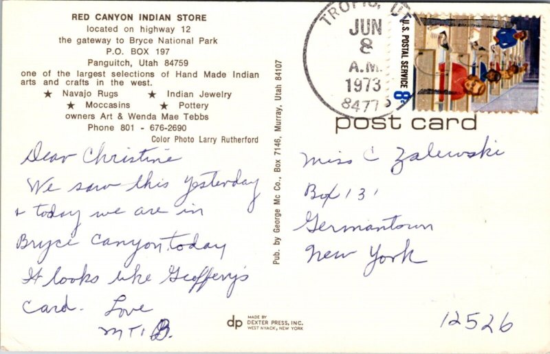 Postcard Red Canyon Indian Store Highway 12 Bryce National Park Panguitch, Utah