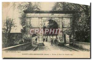 Old Postcard Ligny en Barrois Meuse Door and Rue de Strasbourg