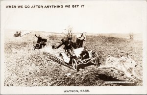 Watson SK Saskatchewan Rabbit Hunting Lasso Exaggerated Unused RPPC Postcard F22