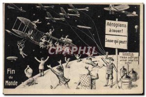 Old Postcard Surrealism End of the World Airplanes rent Sauve qui peut! Plane