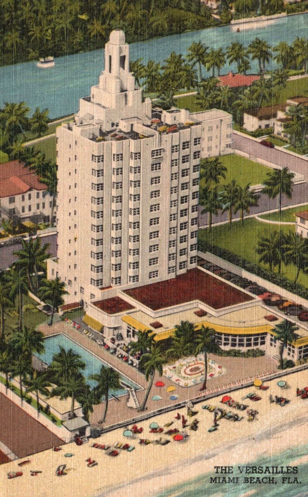 Vintage Postcard 1952 The Versailles Resort Hotel Beach Miami Beach
