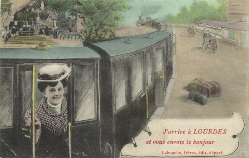 france, LOURDES, J'arrive et vous Envoie le Bonjour (1908)