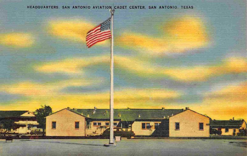 San Antonio Aviation Cadet Center Stars Stripes Flag Texas linen postcard