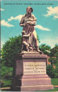 USA Madonna Of The Trial Monument Council Grove Kansas Linen Postcard 09.36