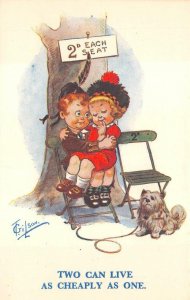 CHILD ROMANCE DOG COMIC ARTIST SIGNED T. GILSON POSTCARD (c. 1920s)