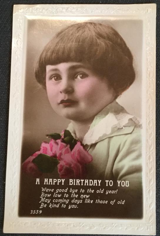 Postcard Unused w/writing on back Happy Birthday Glossy Young girl  LB