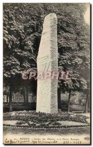 Old Postcard Rouen Garden plants and Runestone